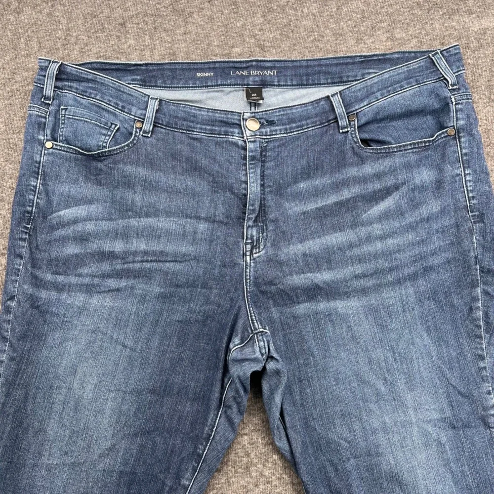 Lane Bryant Skinny Jeans Women 26R Blue Medium Wash Tulip Raw Hem Fringe Stretch